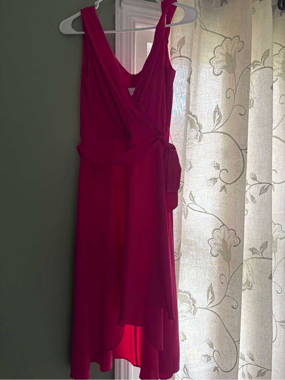 Fuchsia High-Low Wrap Dress with Self-Tie Waist